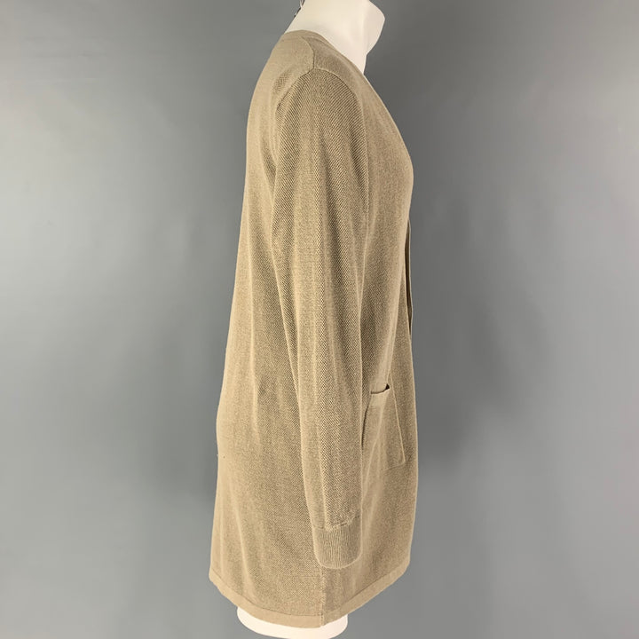BEAMS Size M Taupe Solid Cotton Acrylic Buttoned Cardigan