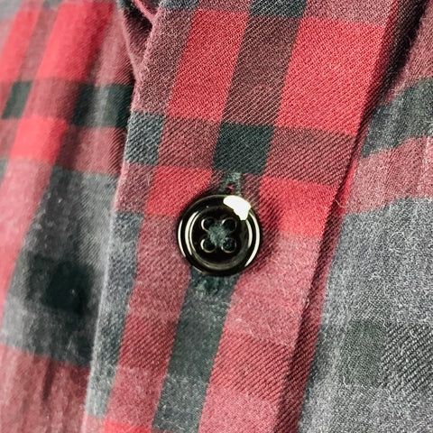 THEORY Size M Burgundy Charcoal Plaid Cotton Button Up Long Sleeve Shirt