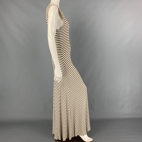 RALPH LAUREN Blue Label Size M Cream Black Viscose Cotton Stripe Sleeveless Long Dress