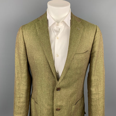 SARTORIA PARTENOPEA Size 40 Olive Woven Linen / Wool Notch Lapel Sport Coat