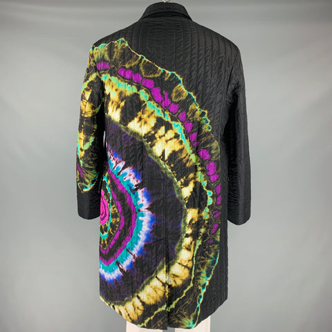 DRIES VAN NOTEN FW19 Size 44 Black Multi Color Tie Dye Coat