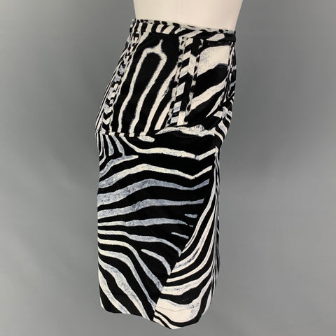 JUST CAVALLI Size 6 Black & White Polyester Zebra Pencil Skirt