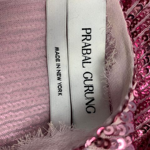 PRABAL GURUNG Size 0 Pink Polyester Sequined Short Sleeve Dress Top