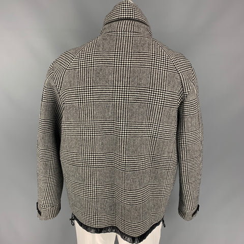 MONCLER  Size 44 Black & White Plaid Wool Down Filled Jacket