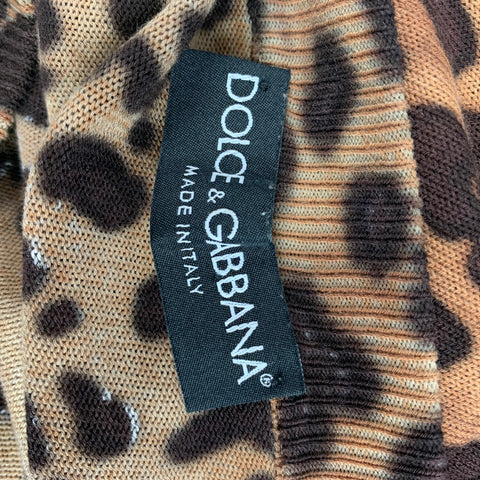 DOLCE & GABBANA Size S Tan Brown Animal Print Cotton Rayon V-Neck Pullover