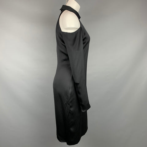 BILL BLASS Vestido de cóctel con abertura en los hombros de seda negra talla M