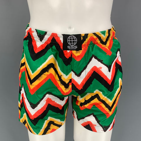 SSS WORLD CORP. Size XS Multi-Color Print Polyamide Drawstring Swim Trunks