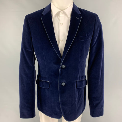 TED BAKER Abrigo deportivo con solapa de muesca de terciopelo de algodón azul marino talla 40