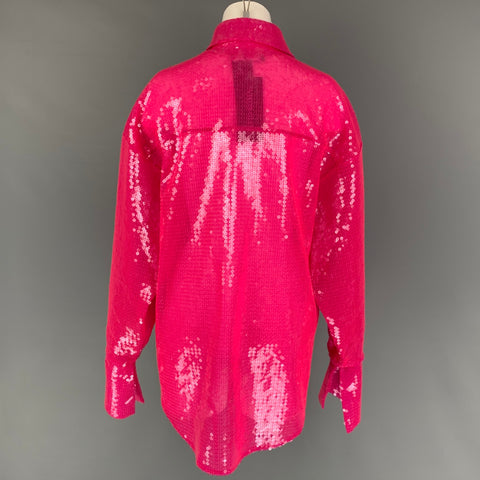 DAVID KOMA Size 2 Fuchsia Polyester Sequined Oversized Blouse