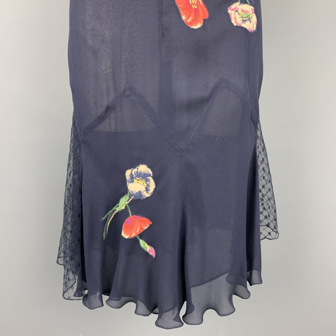 JIL STUART Size 6 Navy Floral Silk Lace Panel Skirt