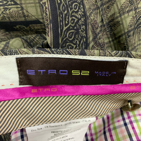 ETRO Taille 36 Pantalon décontracté en soie noir olive à devant plat