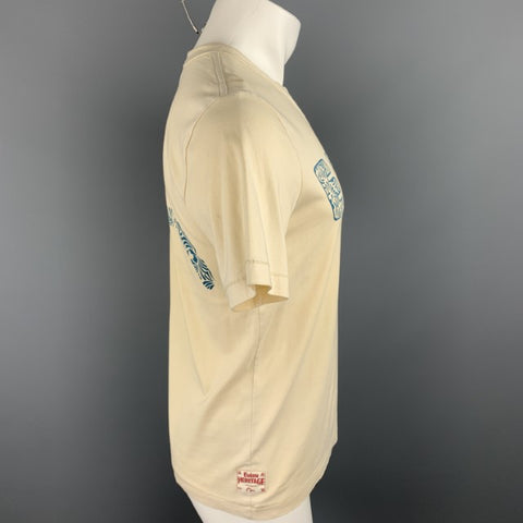EVISU Camiseta de algodón con cuello redondo y logo color crema Talla S