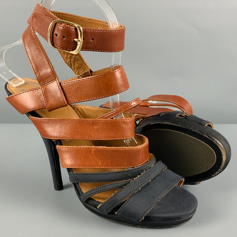 DRIES VAN NOTAN Talla 8 Sandalias de tiras de cuero negro marrón