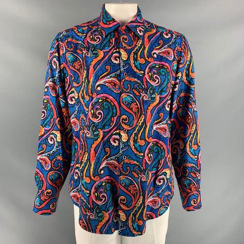 ROBERT GRAHAM Size XL Blue Multicolour Print Cotton Button Up Long Sleeve Shirt