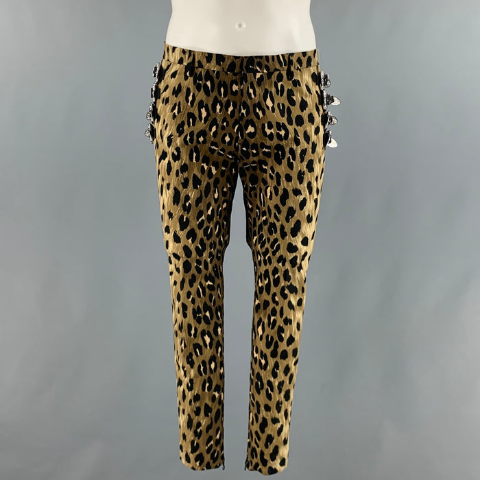 DSQUARED2 Size 32 Brown Black Animal Print Cotton Elastane Dress Pants