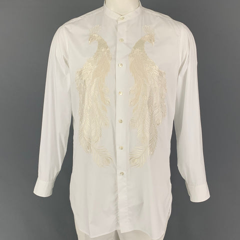 DRIES VAN NOTEN FW 16 Size M White Embroidery Cotton Nehru Collar Long Sleeve Shirt