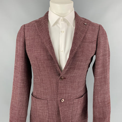 BRILLA Size 34 Burgundy & Pink Woven Single Breasted Sport Coat