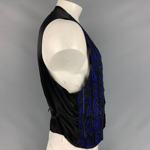 CUSTOM MADE Size M Black & Blue Beaded Buttoned Vest