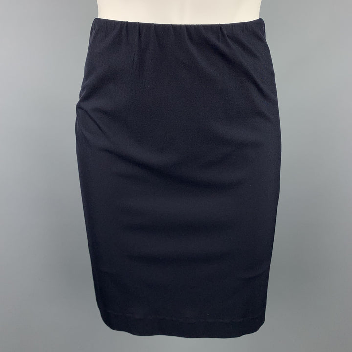 JIL SANDER Size 6 Navy Jersey Elastic Waistband Pencil Skirt