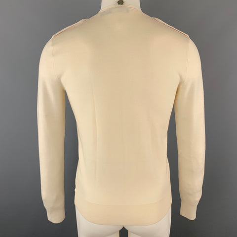 RALPH LAUREN Size S Beige Solid Merino Wool Patch Pockets Cardigan Sweater