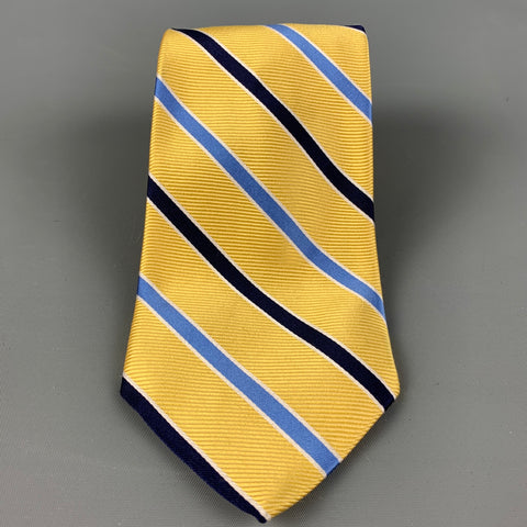 BROOKS BROTHERS Yellow & Blue Diagonal Stripe Silk Tie