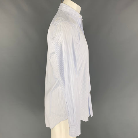 LANVIN Taille M Chemise à manches longues boutonnée en coton à rayures bleu clair et blanc