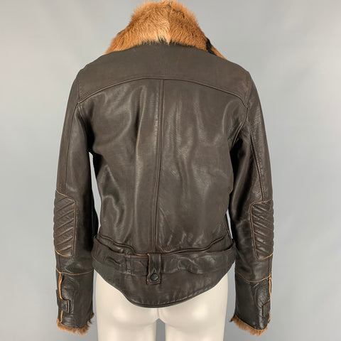 HENRY BEGUELIN Size 4 Brown & Tan Chamois Leather Motorcycle Jacket
