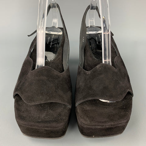 DRIES VAN NOTEN Size 8.5 Black Suede Platform Slingback Sandals