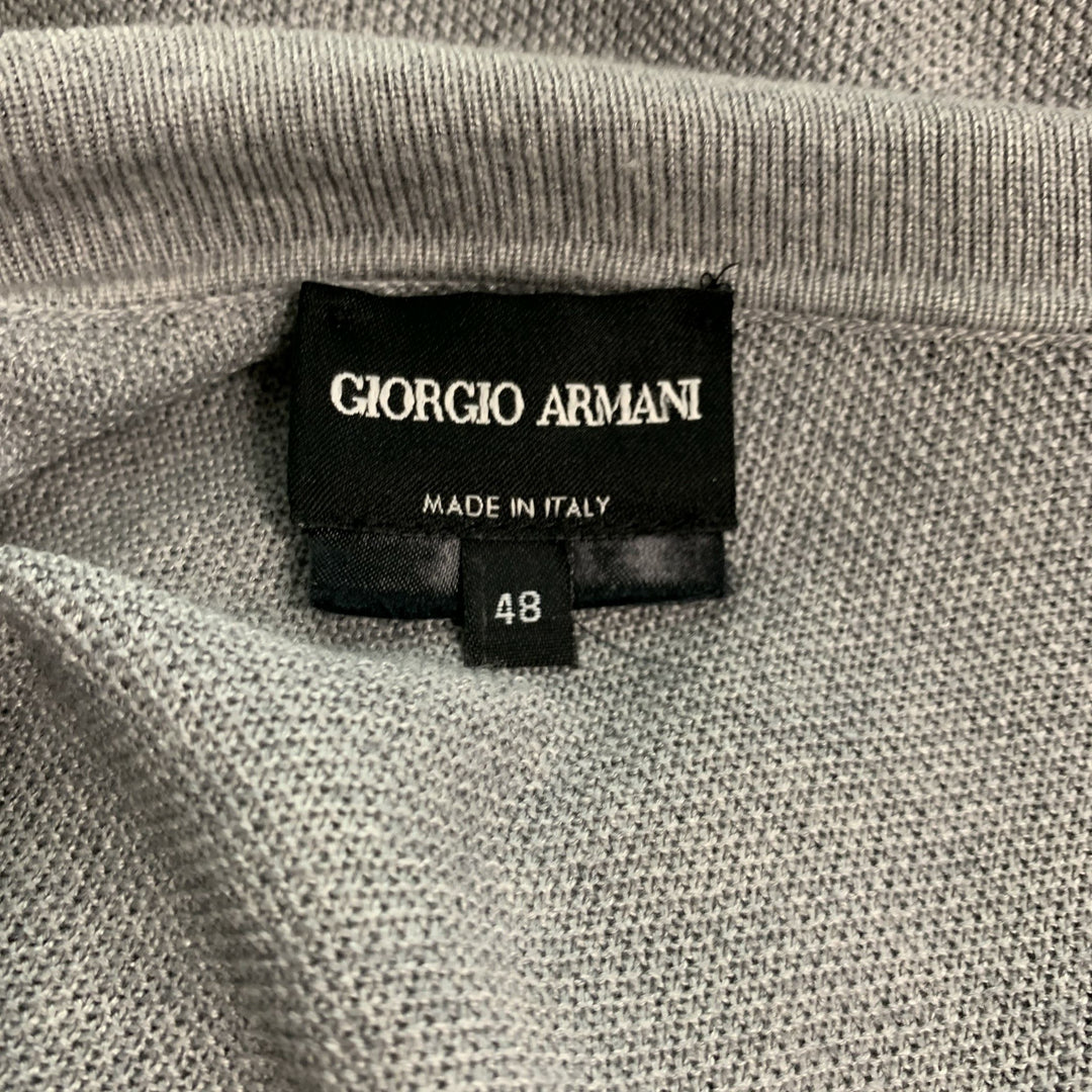 GIORGIO ARMANI Size 12 Grey Silk V-Neck Polo Shirt