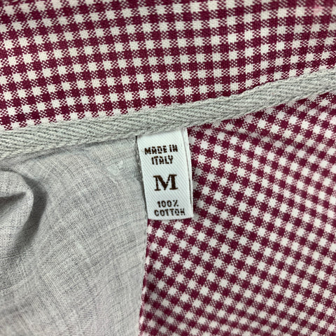 BRUNELLO CUCINELLI Size M Burgundy White Checkered Cotton Long Sleeve Shirt