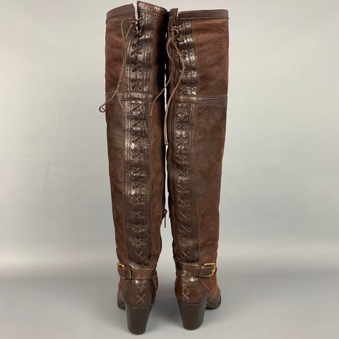 DIOR Size 6 Brown Suede Buckle Strap Knee High Pirate Boots