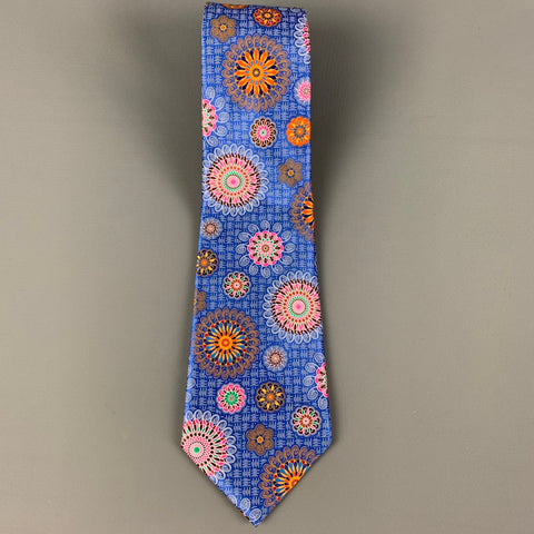 ERMENEGILDO ZEGNA Blue Multi-Color Abstract Silk Tie
