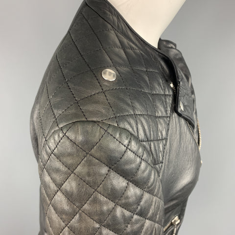 BALENCIAGA Size 8 Black Quilted Leather Biker Moto Jacket
