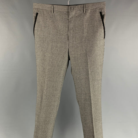 LANVIN Taille 34 Pantalon habillé en laine pied-de-poule noir et blanc avec braguette zippée