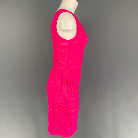 HERVE LEGER Size M Pink Nylon Blend Ruched One Shoulder Dress