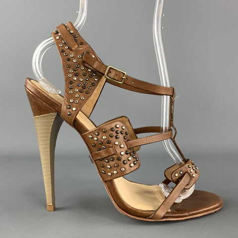 CORDERO Talla 7 Sandalias de tiras de cuero con tachuelas marrones