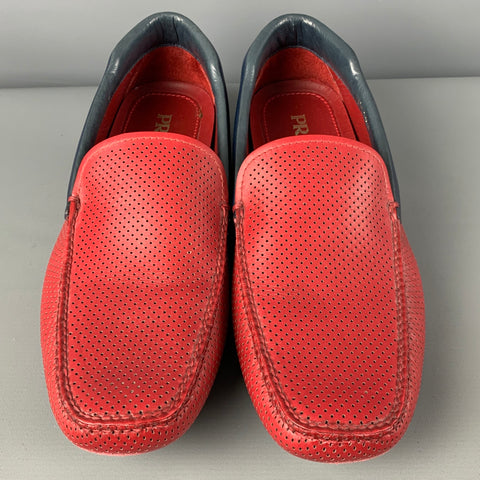 PRADA Size 10 Red Perforated Leather Square Toe Loafers