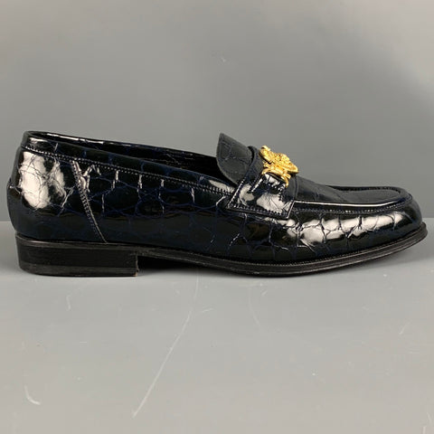 CAPORICCI Size 9 Black Gold Embossed Leather Loafers