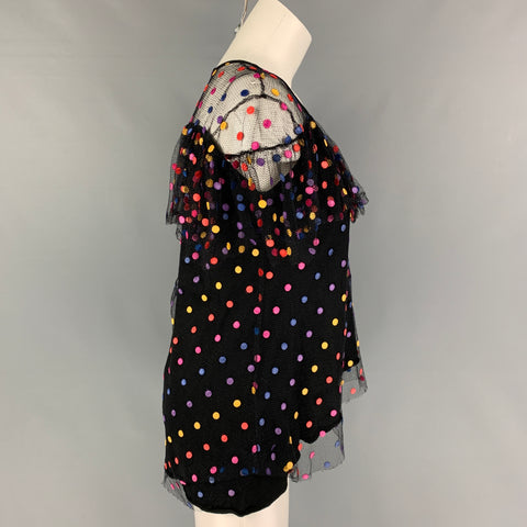 MARCO de VICENZO Size 4 Black Multi-Color Viscose Polka Dot Casual Top