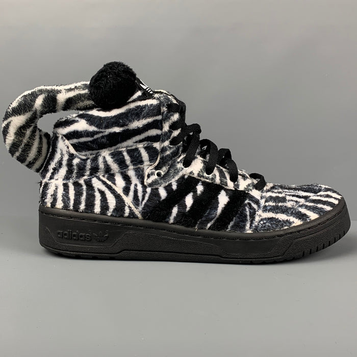 JEREMY SCOTT x ADIDAS Size 9 Black White Zebra High Top Sneakers