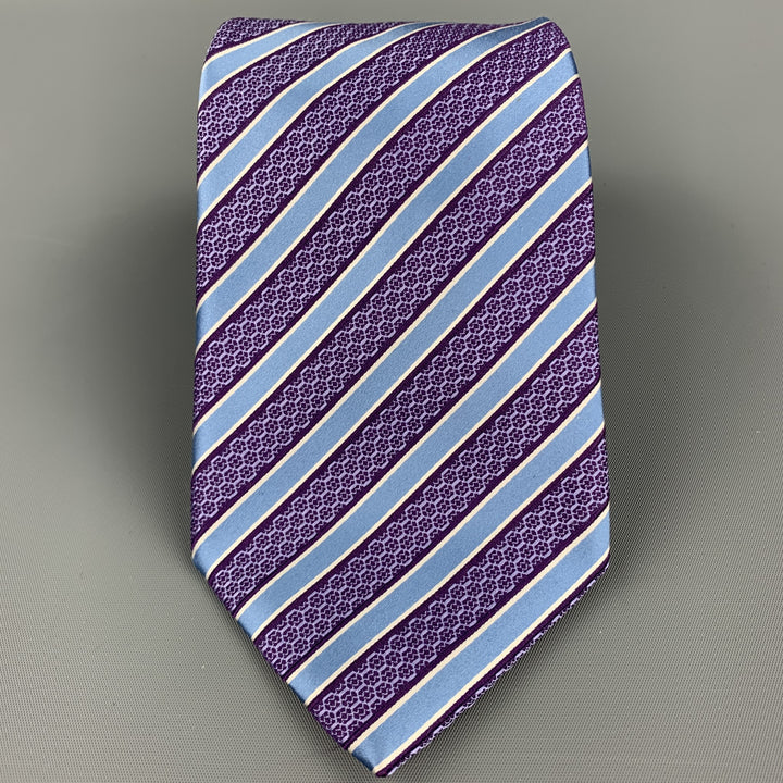 ERMENEGILDO ZEGNA Purple & Blue Diagonal Stripe Silk Neck Tie