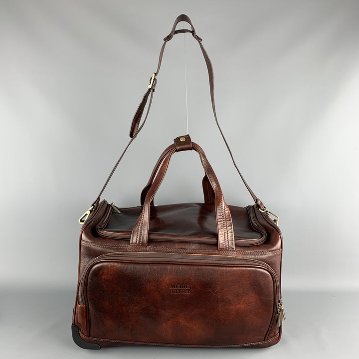 MEDICI FIRENZE Brown Leather Top Handle Shoulder Strap Duffle Bag