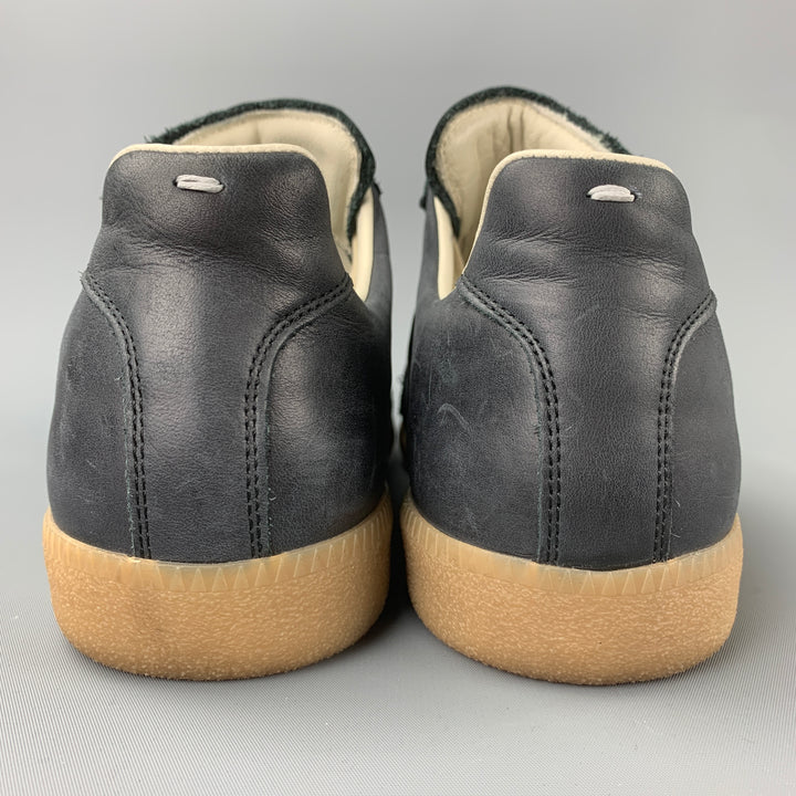 MAISON MARTIN MARGIELA Size 10.5 Grey & Black Paint Splatter Leather Replica Sneakers