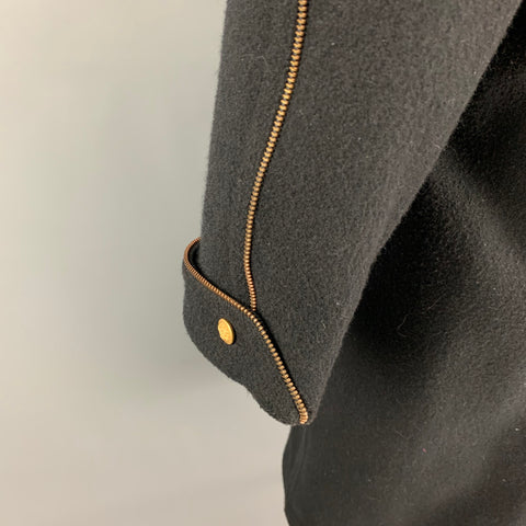 Vintage KANSAI YAMAMOTO Size M Black Wool Zipper Trim Belted Coat