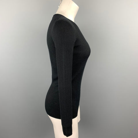 TSE Size S Black Knitted Ribbed Cashmere / Silk Crew-Neck Pullover