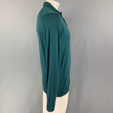 JOHN SMEDLEY Size L Teal Wool Long Sleeve Polo