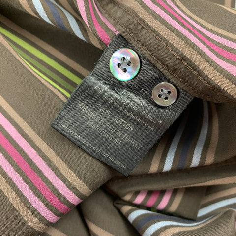 TED BAKER Size L Brown Multi-Color Stripe Cotton French Cuff Long Sleeve Shirt