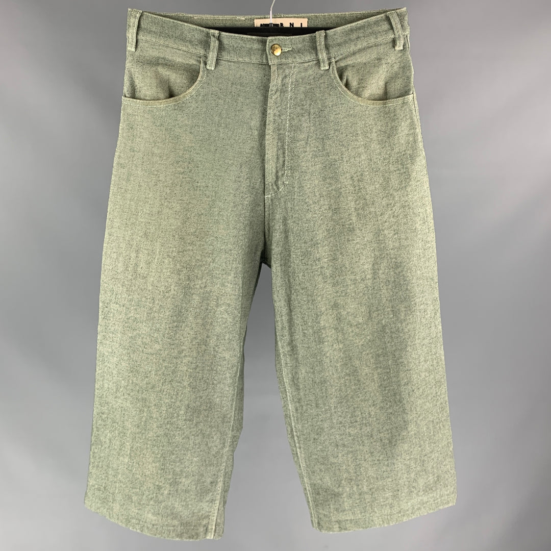 MARNI Size 29 Green Denim Oversized Cropped Jeans