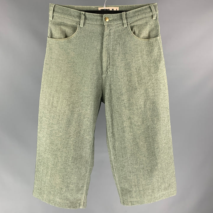 MARNI Size 29 Green Denim Oversized Cropped Jeans