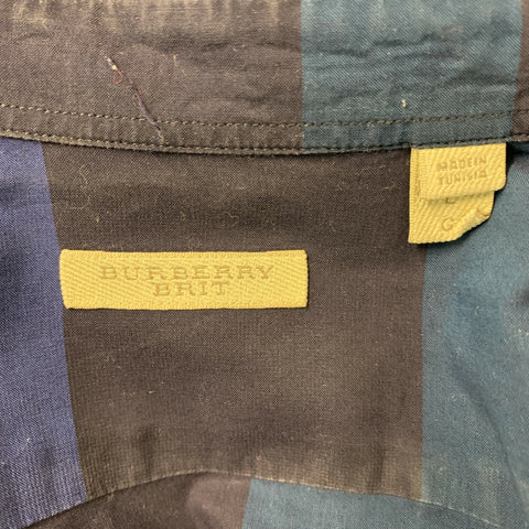 BURBERRY BRIT Size L Blue & Black Plaid Cotton Button Down Long Sleeve Shirt